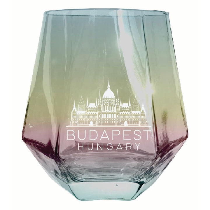 Budapest Hungary Souvenir Stemless Diamond Wine Glass Engraved 15 oz Image 1