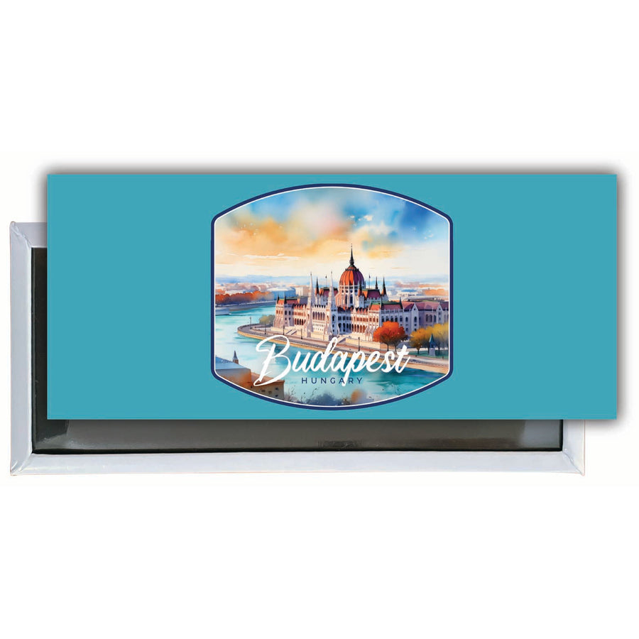 Budapest Hungary Watercolor Cityscape Design Souvenir Fridge Magnet 4.75 x 2 Inch Image 1