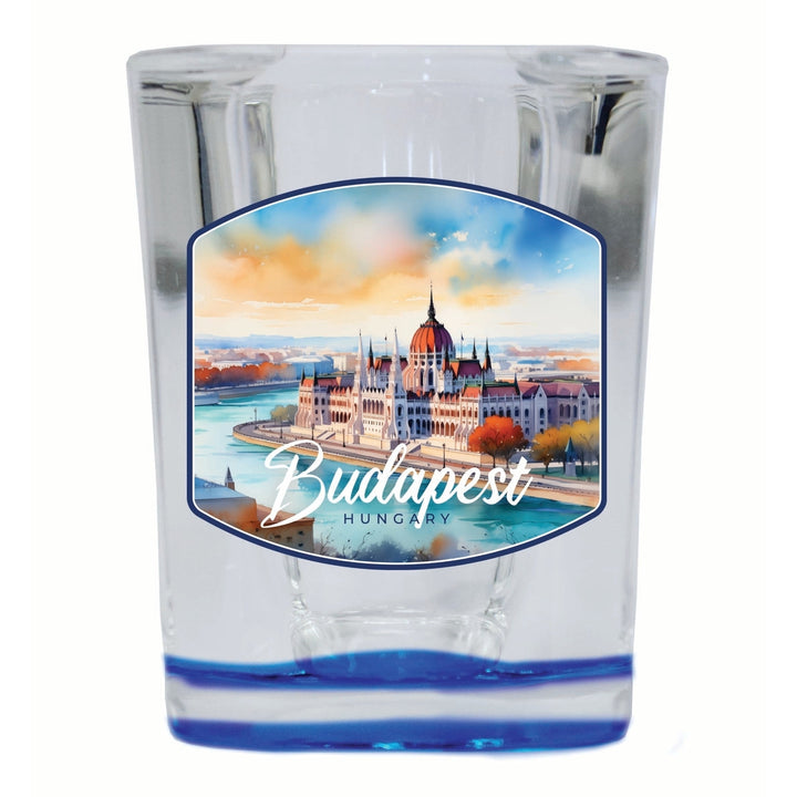 Budapest Hungary Watercolor Cityscape Design Souvenir 2 Ounce Shot Glass Square Image 2