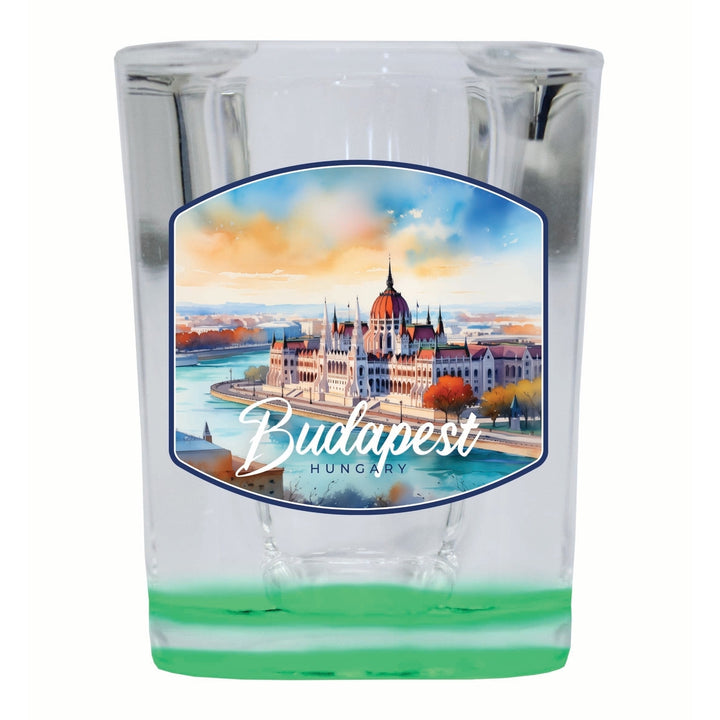 Budapest Hungary Watercolor Cityscape Design Souvenir 2 Ounce Shot Glass Square Image 3