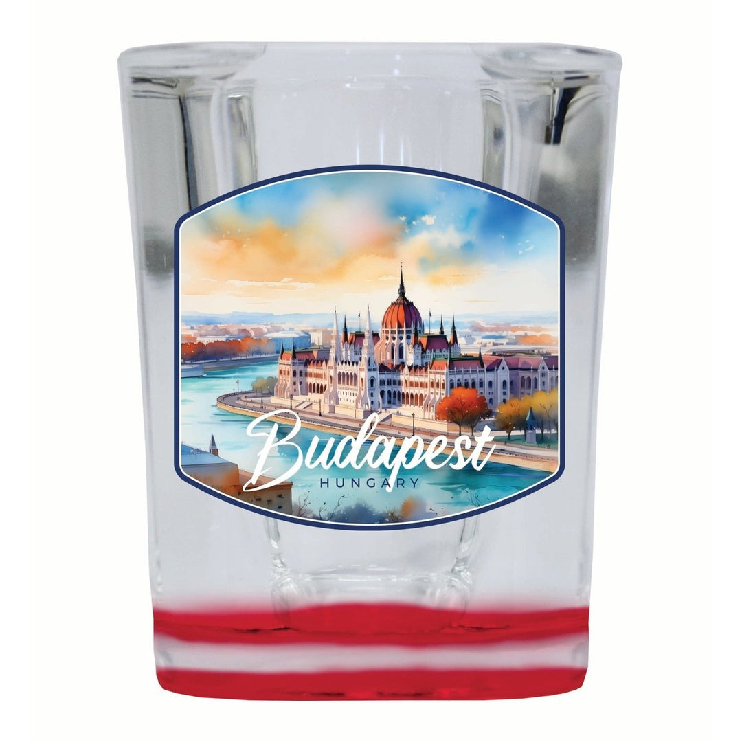 Budapest Hungary Watercolor Cityscape Design Souvenir 2 Ounce Shot Glass Square Image 4