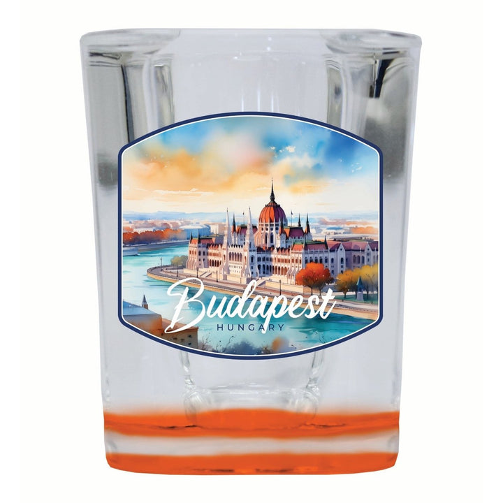 Budapest Hungary Watercolor Cityscape Design Souvenir 2 Ounce Shot Glass Square Image 4