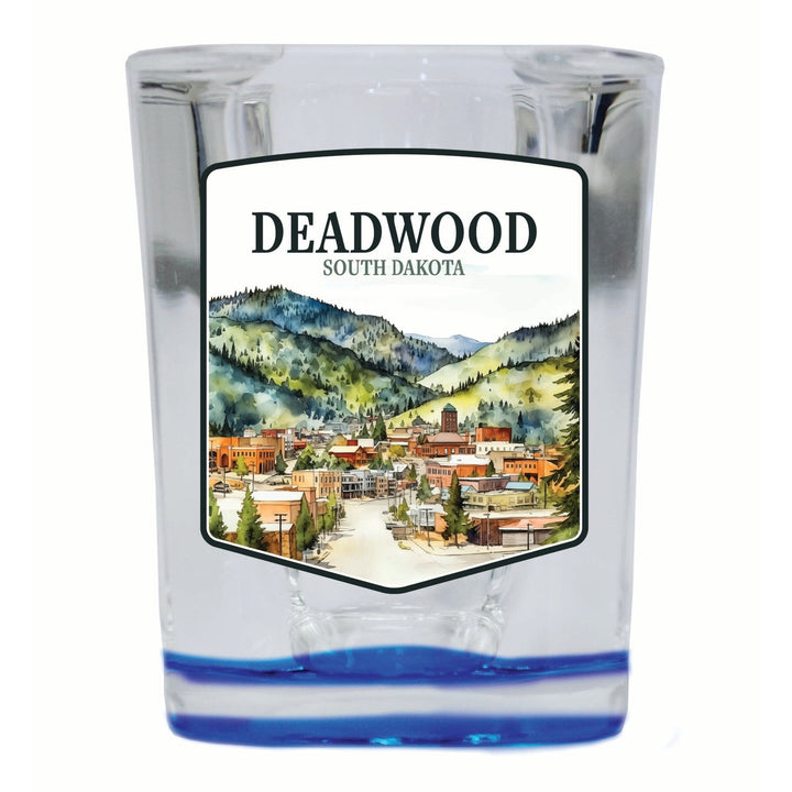 Deadwood South Dakota Watercolor Cityscape Design Souvenir 2 Ounce Shot Glass Square Image 2