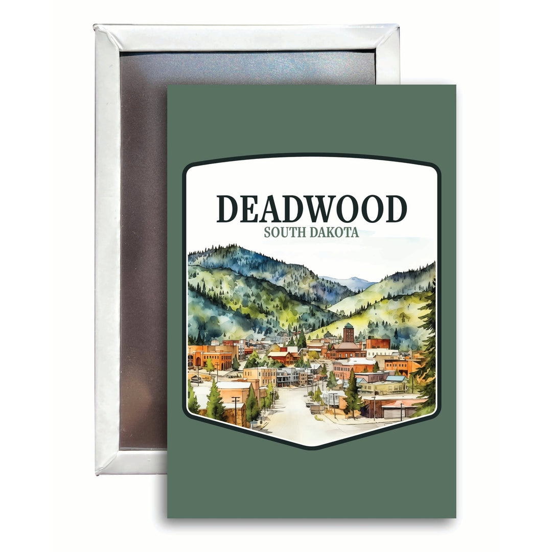 Deadwood South Dakota Watercolor Cityscape Design Souvenir Refrigerator Magnet 2.5"X3.5" Image 1