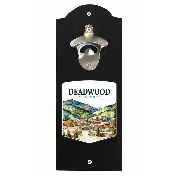 Deadwood South Dakota Watercolor Cityscape Design Souvenir Wall mounted bottle opener Image 1