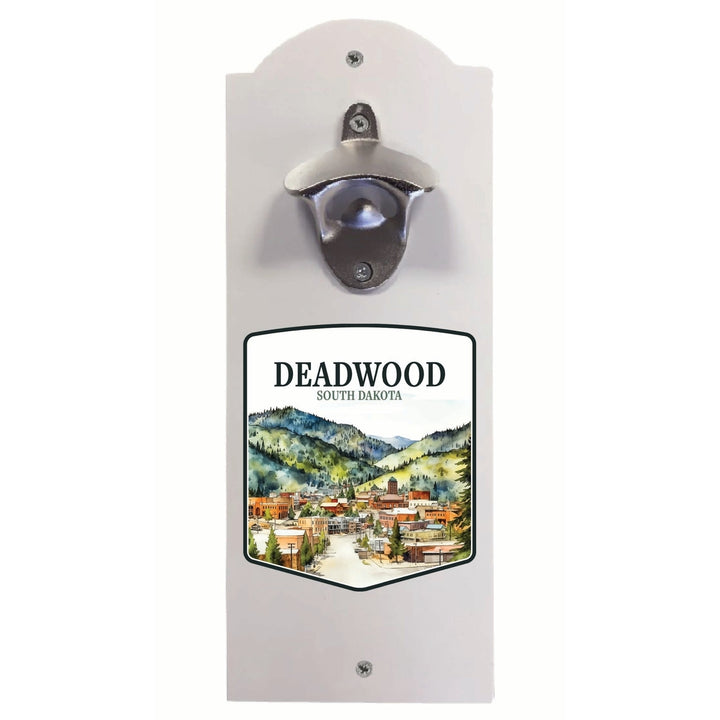 Deadwood South Dakota Watercolor Cityscape Design Souvenir Wall mounted bottle opener Image 2