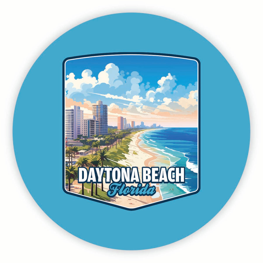 Daytona Beach Florida Ocean Shoreline Design Souvenir Round Vinyl Decal Sticker Image 1