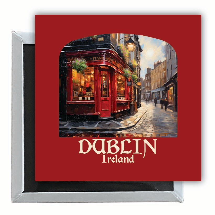 Dublin Ireland Red Pub Design Souvenir 2.5 x 2.5-Inch Fridge Magnet Image 1