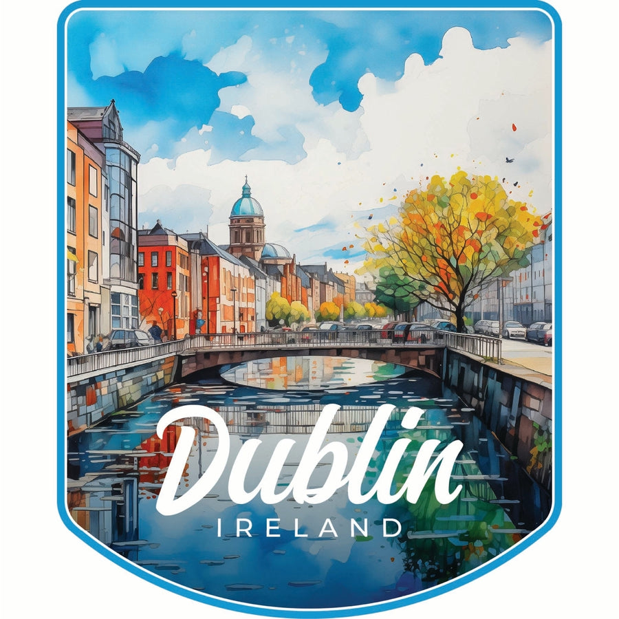 Dublin Ireland Watercolor Cityscape Design Souvenir Die Cut Flat Magnet Image 1