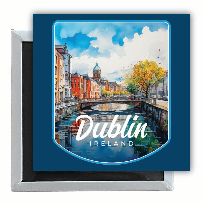 Dublin Ireland Watercolor Cityscape Design Souvenir 2.5 x 2.5-Inch Fridge Magnet Image 1