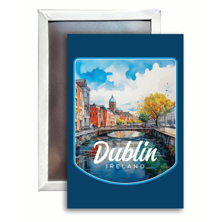 Dublin Ireland Watercolor Cityscape Design Souvenir Refrigerator Magnet 2.5"X3.5" Image 1