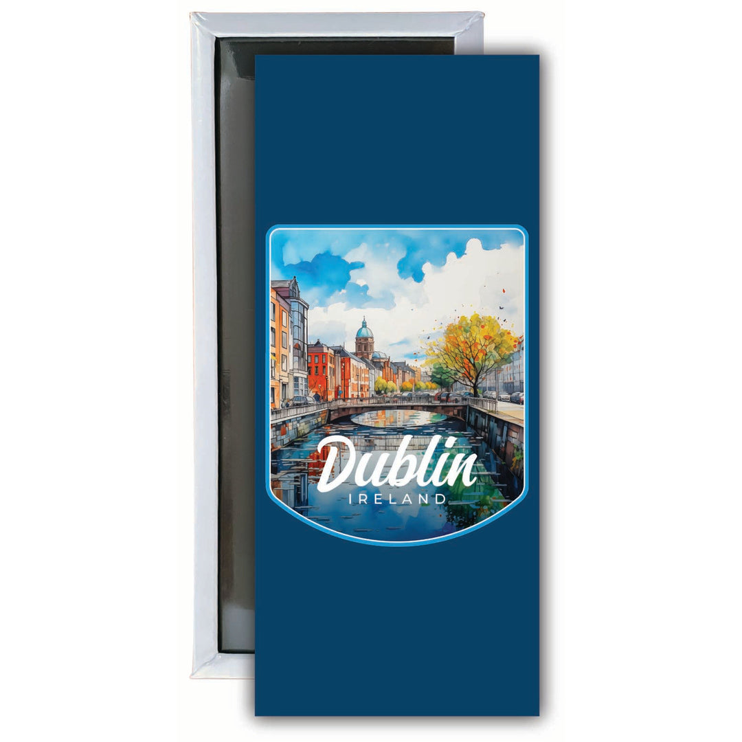 Dublin Ireland Watercolor Cityscape Design Souvenir Fridge Magnet 4.75 x 2 Inch Image 1