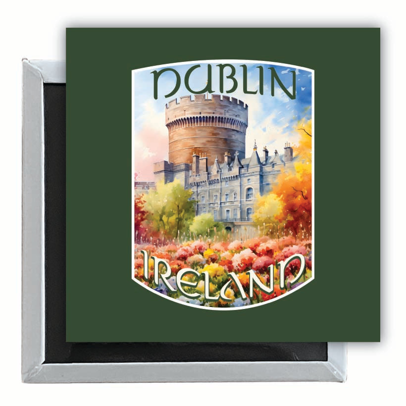 Dublin Ireland Watercolor Dublin Castle Design Souvenir 2.5 x 2.5-Inch Fridge Magnet Image 1