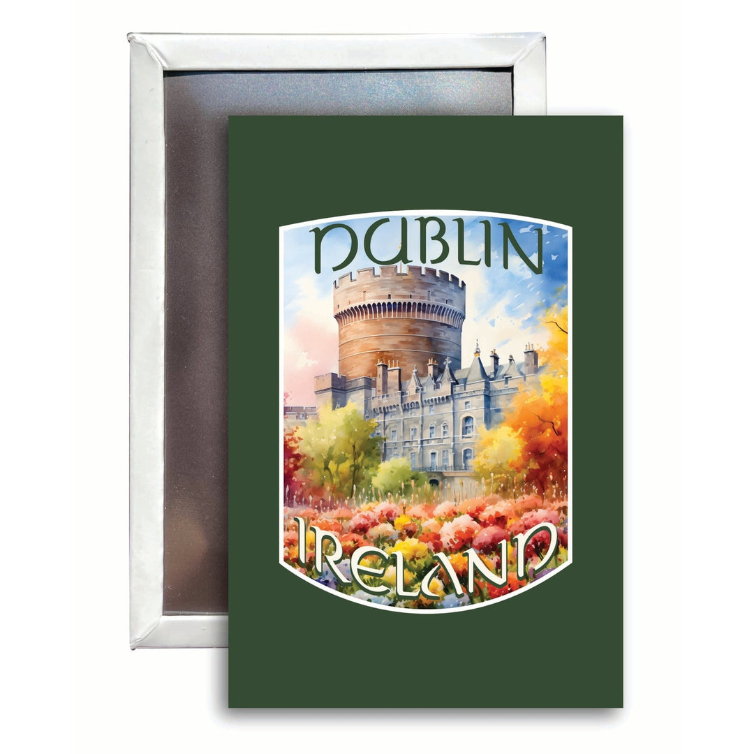 Dublin Ireland Watercolor Dublin Castle Design Souvenir Refrigerator Magnet 2.5"X3.5" Image 1