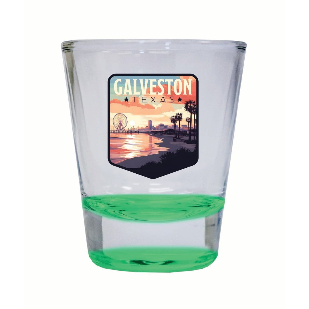 Galveston Texas Pleasure Pier Design Souvenir 2 Ounce Shot Glass Round Image 1