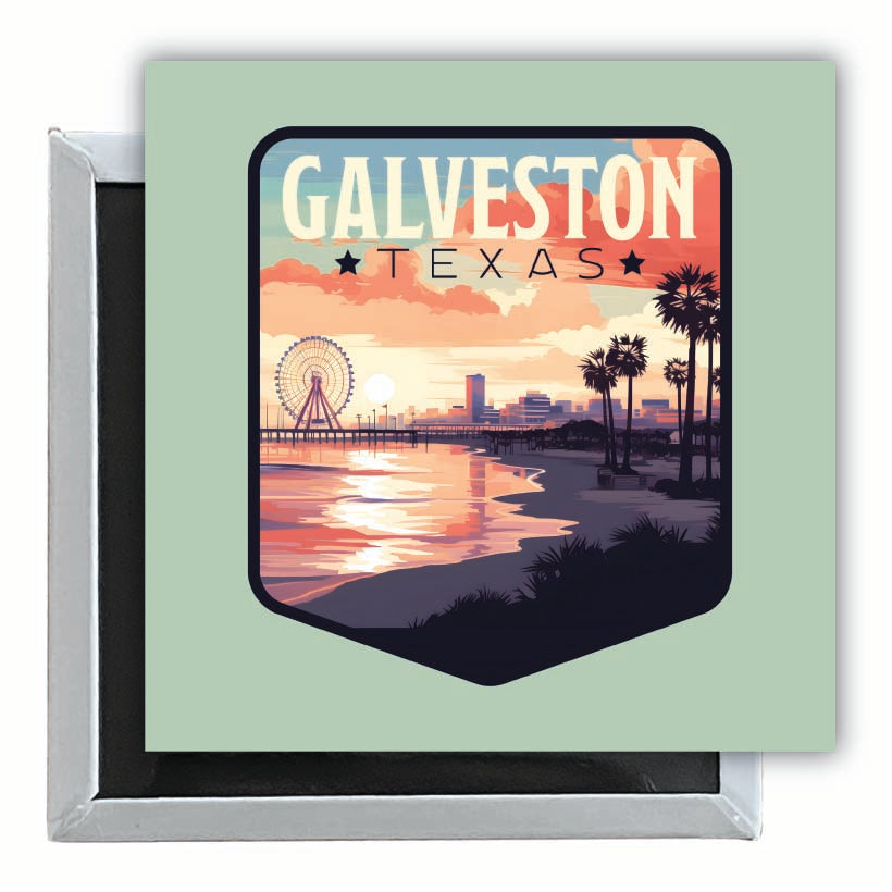 Galveston Texas Pleasure Pier Design Souvenir 2.5 x 2.5-Inch Fridge Magnet Image 1