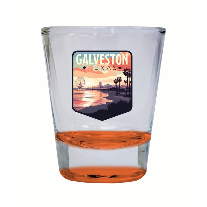 Galveston Texas Pleasure Pier Design Souvenir 2 Ounce Shot Glass Round Image 1