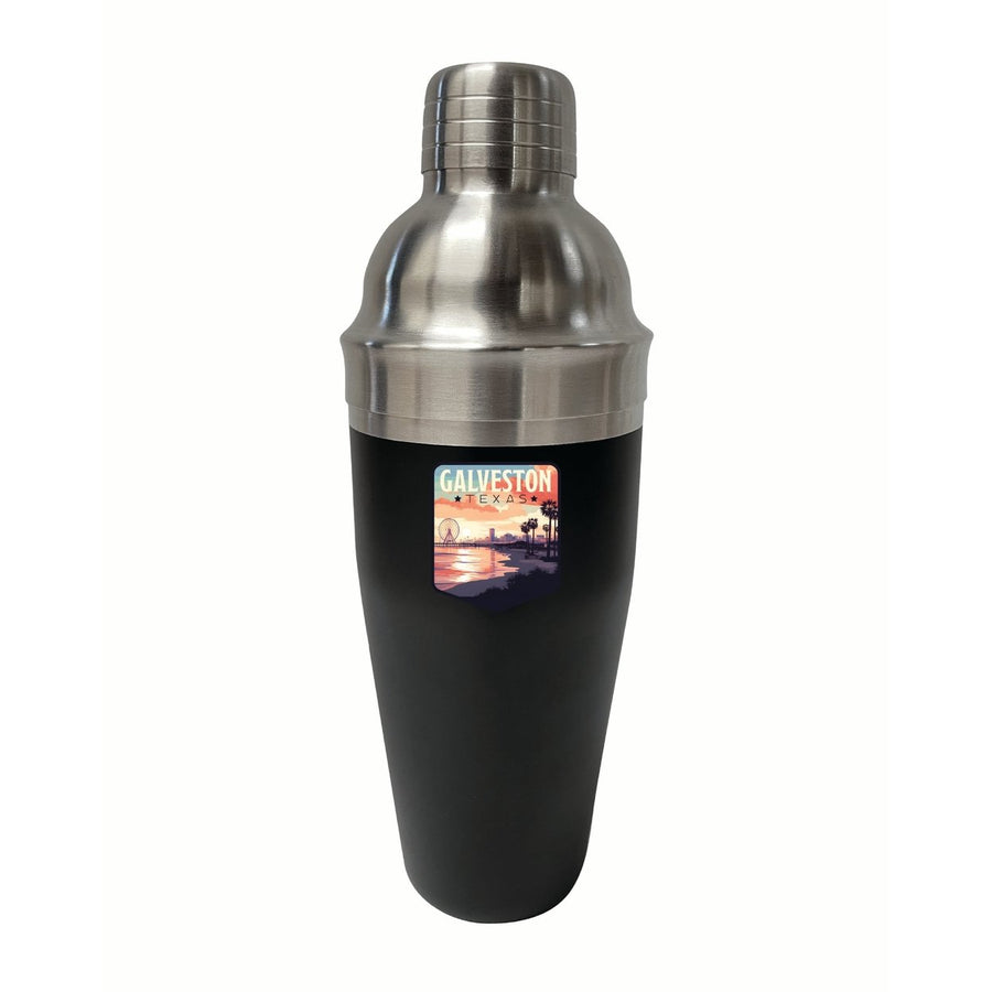 Galveston Texas Pleasure Pier Design Souvenir 24 oz Stainless Steel Cocktail Shaker Black Image 1