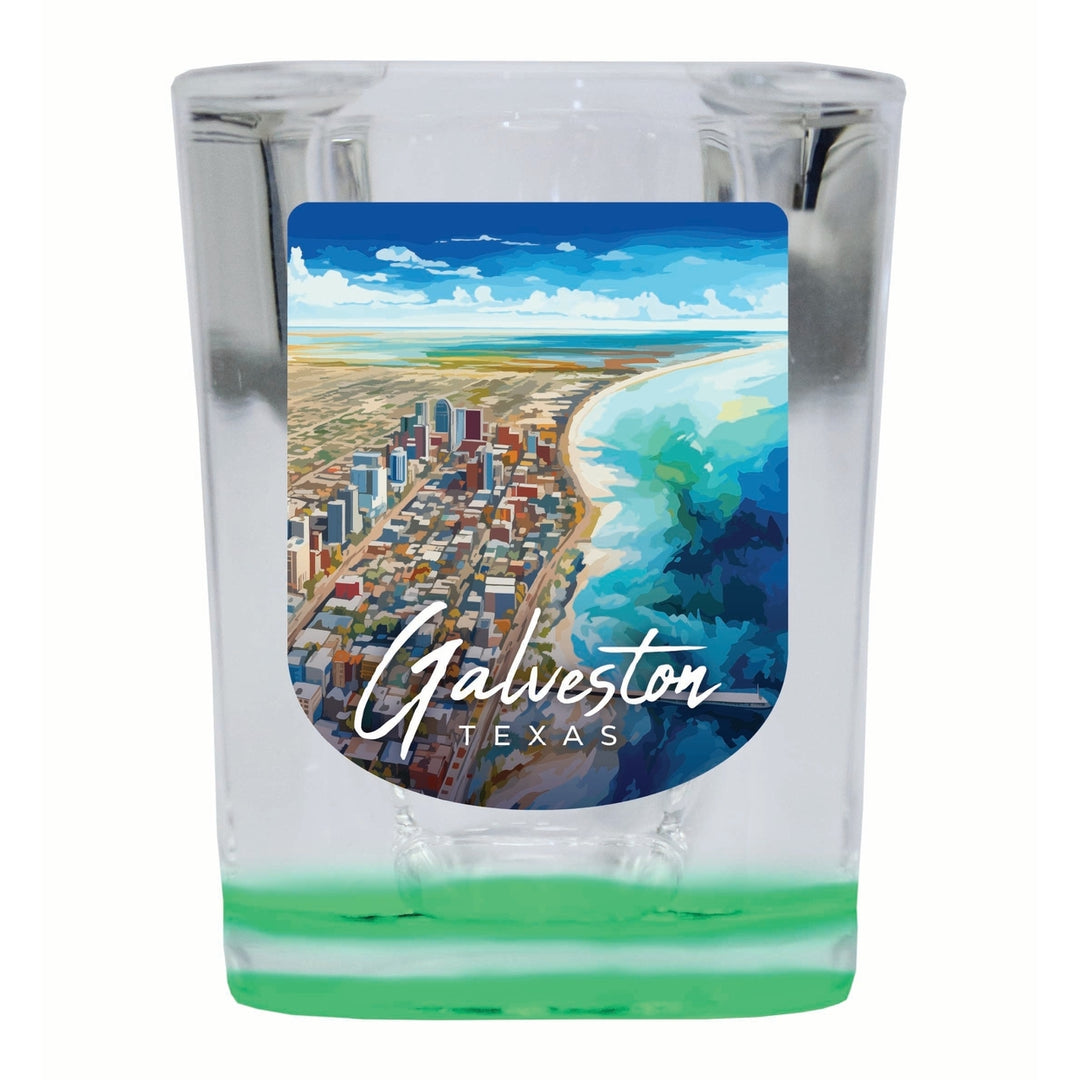 Glaveston Texas Aerial Painting Design Souvenir 2 Ounce Shot Glass Square Image 1