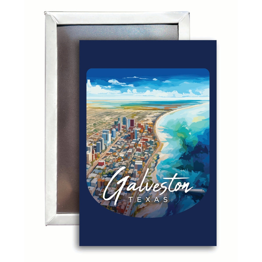 Glaveston Texas Aerial Painting Design Souvenir Refrigerator Magnet 2.5"X3.5" Image 1