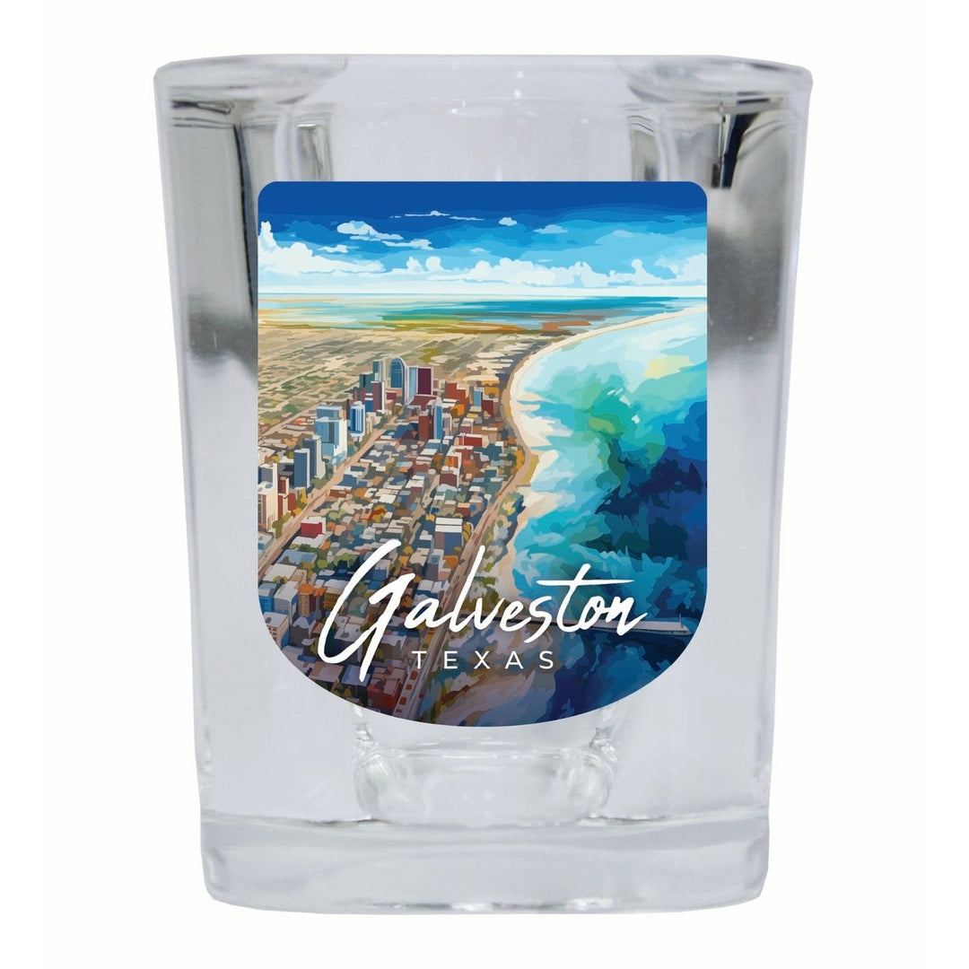 Glaveston Texas Aerial Painting Design Souvenir 2 Ounce Shot Glass Square Image 1