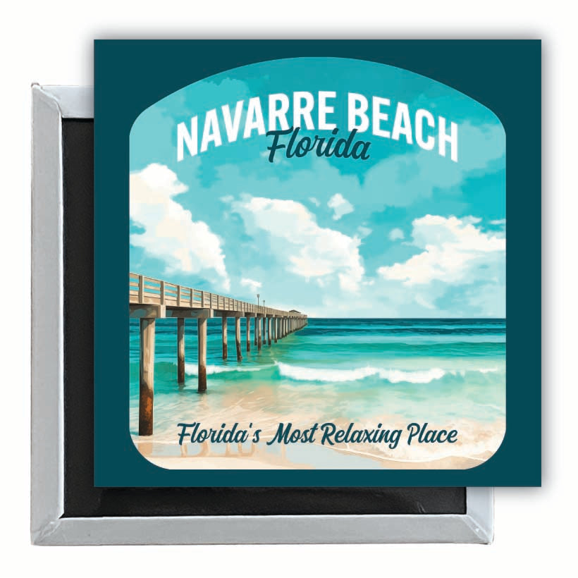 Navarre Beach Florida Pier Painting Design Souvenir 2.5 x 2.5-Inch Fridge Magnet Image 1