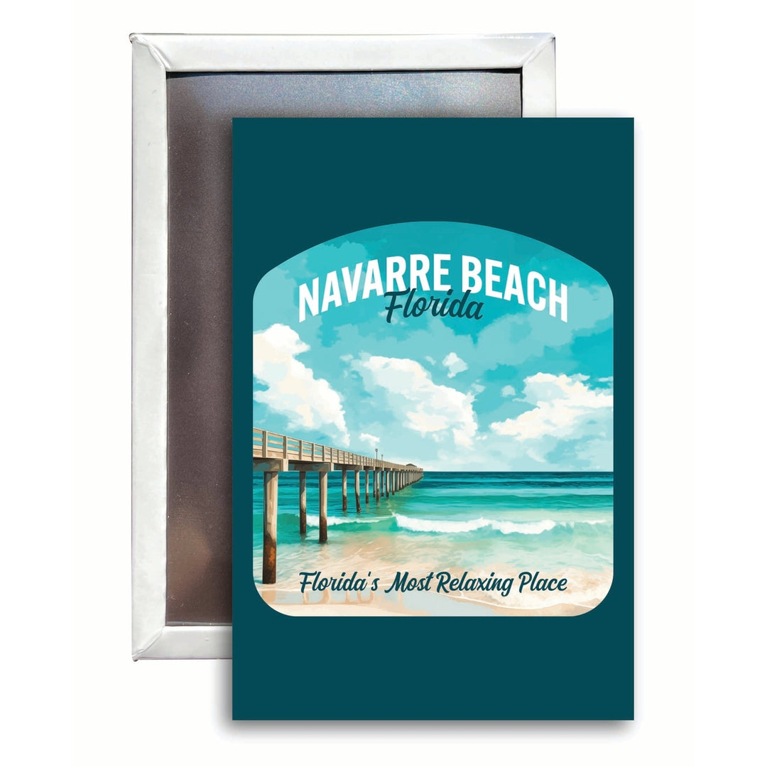 Navarre Beach Florida Pier Painting Design Souvenir Refrigerator Magnet 2.5"X3.5" Image 1