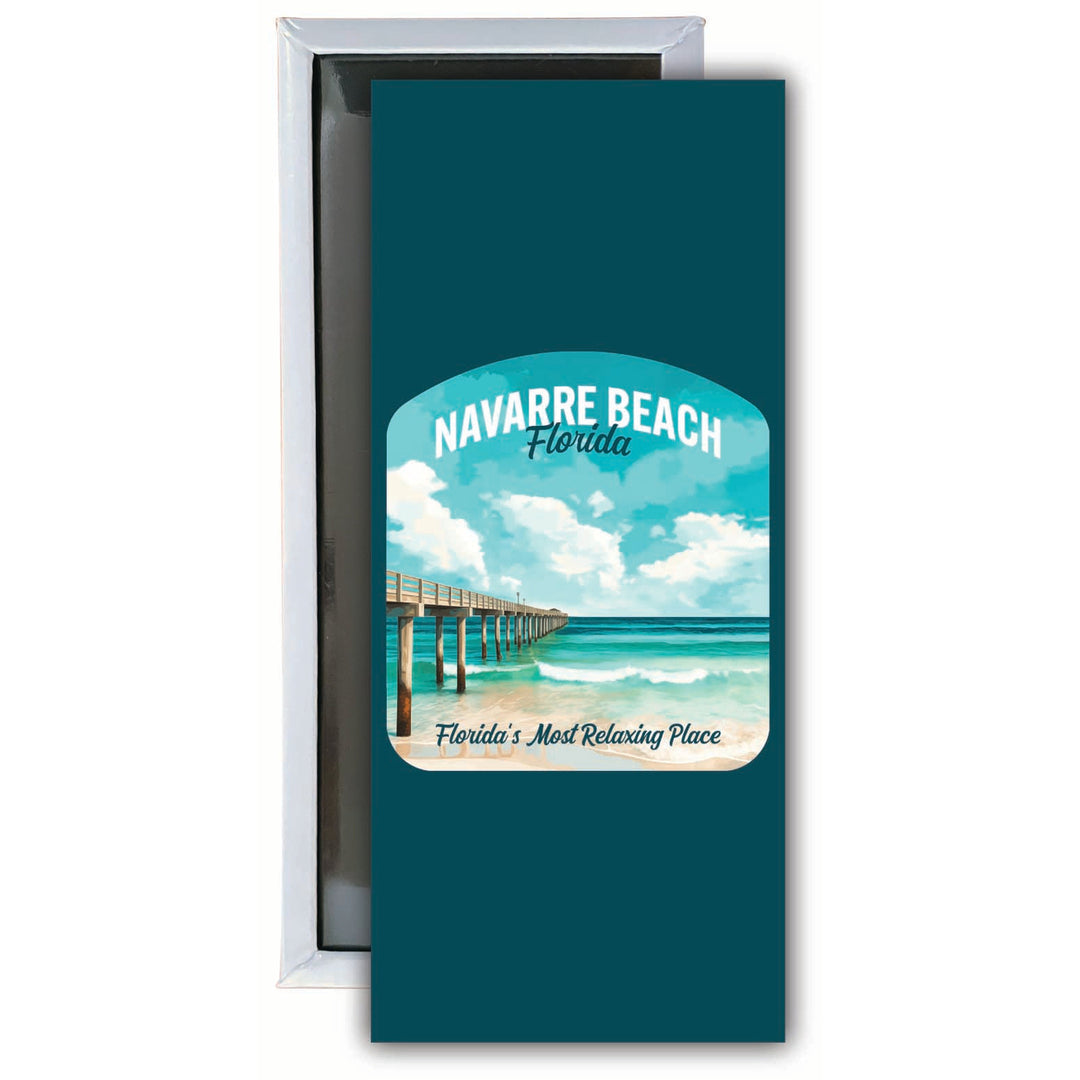 Navarre Beach Florida Pier Painting Design Souvenir Fridge Magnet 4.75 x 2 Inch Image 1