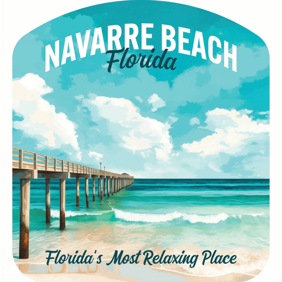 Navarre Beach Florida Pier Painting Design Souvenir Die Cut Flat Magnet Image 1