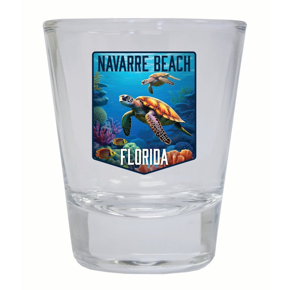 Navarre Beach Florida Underwater Turtle Design Souvenir 2 Ounce Shot Glass Round Image 2