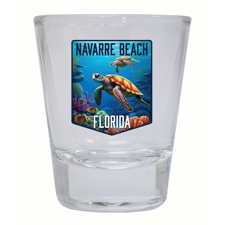 Navarre Beach Florida Underwater Turtle Design Souvenir 2 Ounce Shot Glass Round Image 2