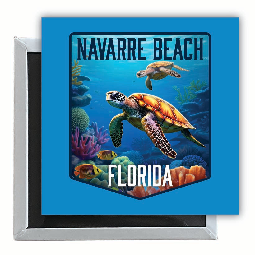 Navarre Beach Florida Underwater Turtle Design Souvenir 2.5 x 2.5-Inch Fridge Magnet Image 1