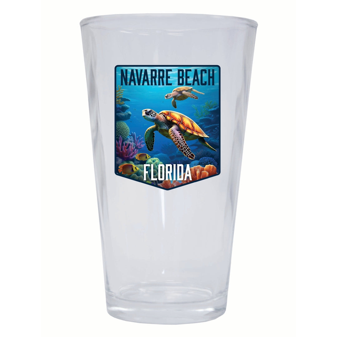 Navarre Beach Florida Underwater Turtle Design Souvenir 16 oz Pint Glass Image 1