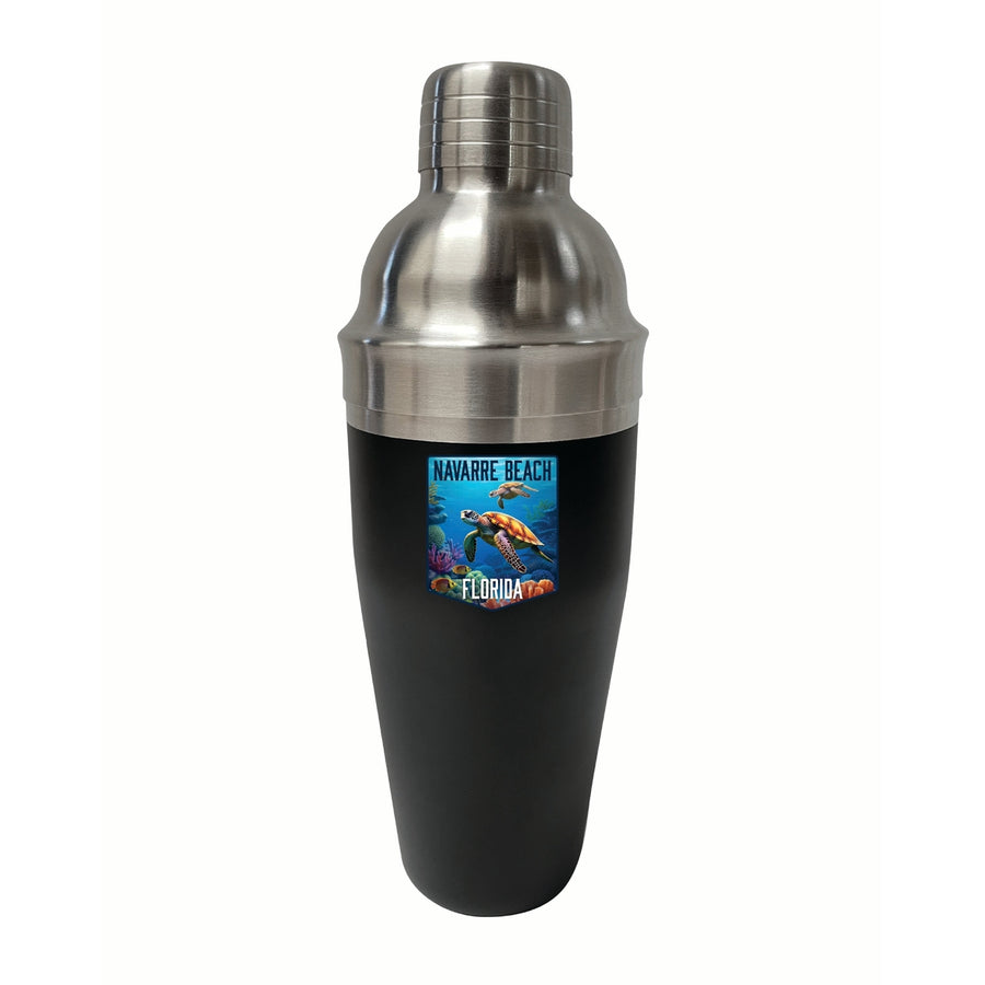 Navarre Beach Florida Underwater Turtle Design Souvenir 24 oz Stainless Steel Cocktail Shaker Black Image 1