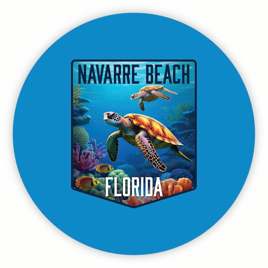 Navarre Beach Florida Underwater Turtle Design Souvenir Round Vinyl Decal Sticker Image 1