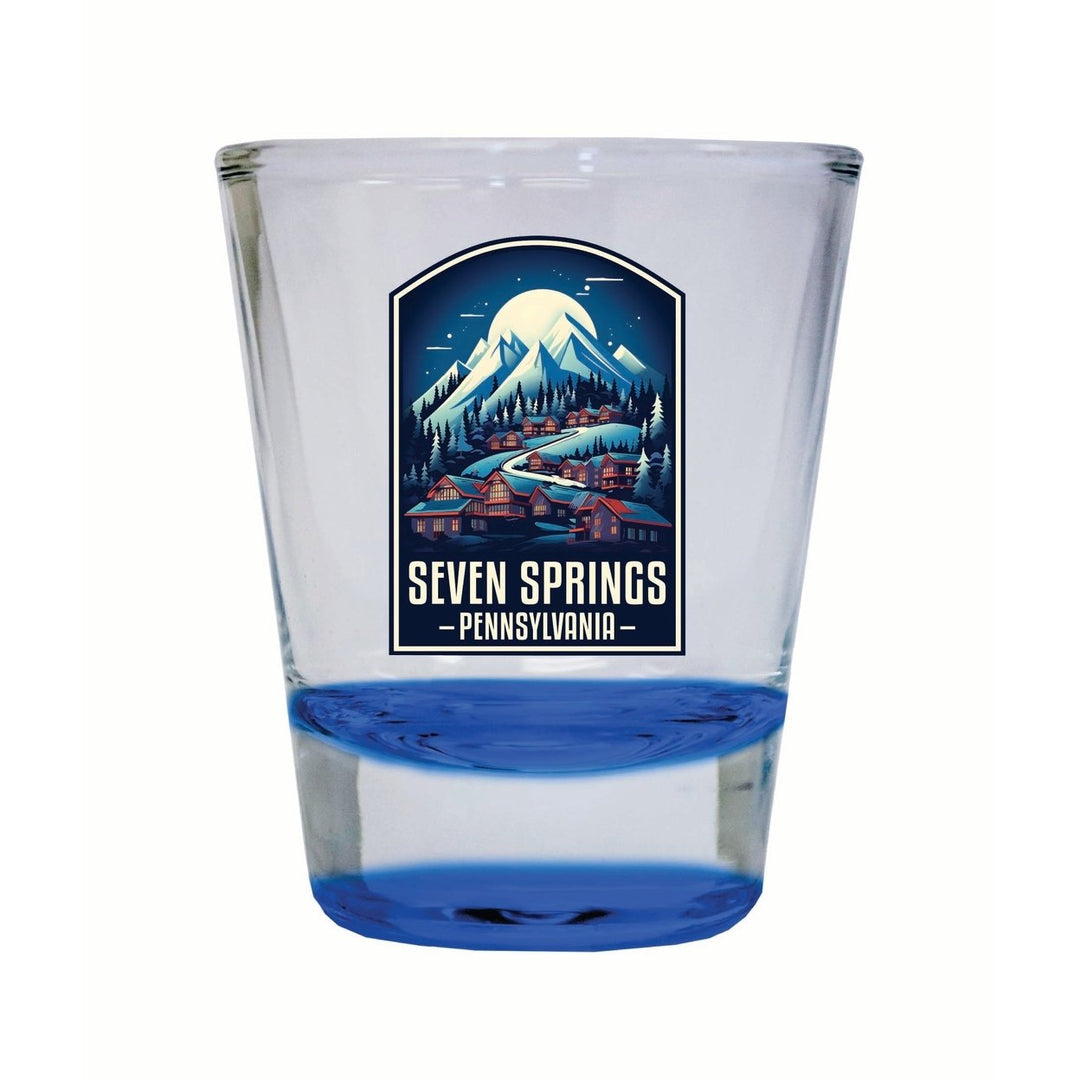 Seven Springs Pennsylvania Snowy Village Design Souvenir 2 Ounce Shot Glass Round Image 1