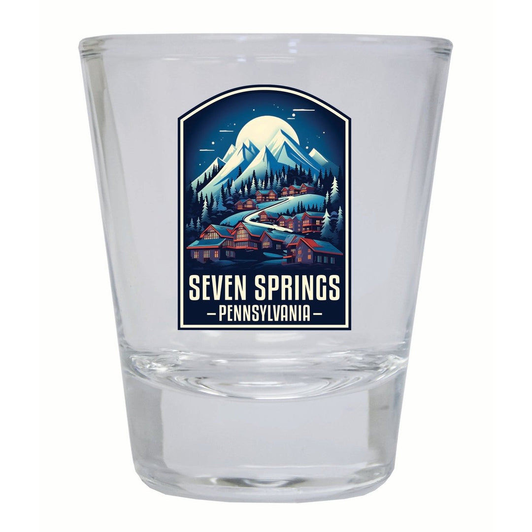 Seven Springs Pennsylvania Snowy Village Design Souvenir 2 Ounce Shot Glass Round Image 1