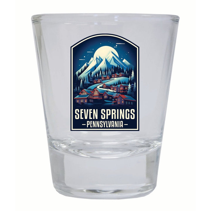 Seven Springs Pennsylvania Snowy Village Design Souvenir 2 Ounce Shot Glass Round Image 1