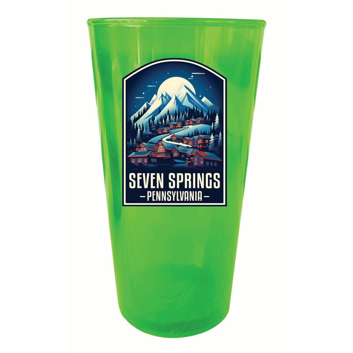 Seven Springs Pennsylvania Snowy Village Design Souvenir Plastic 16 oz pint Image 1