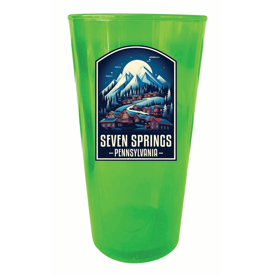 Seven Springs Pennsylvania Snowy Village Design Souvenir Plastic 16 oz pint Image 1