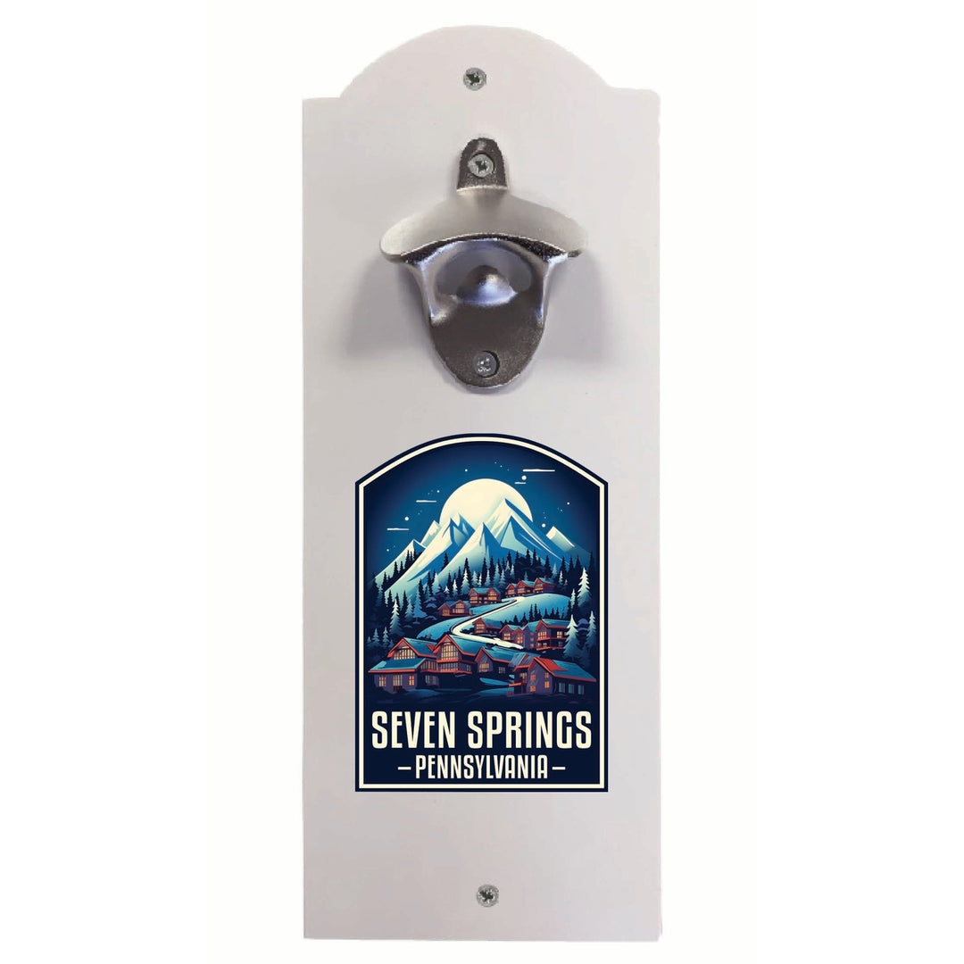 Seven Springs Pennsylvania Snowy Village Design Souvenir Wall mounted bottle opener Image 1