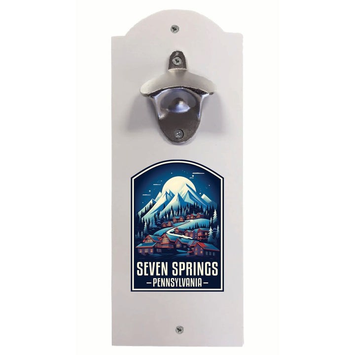 Seven Springs Pennsylvania Snowy Village Design Souvenir Wall mounted bottle opener Image 1