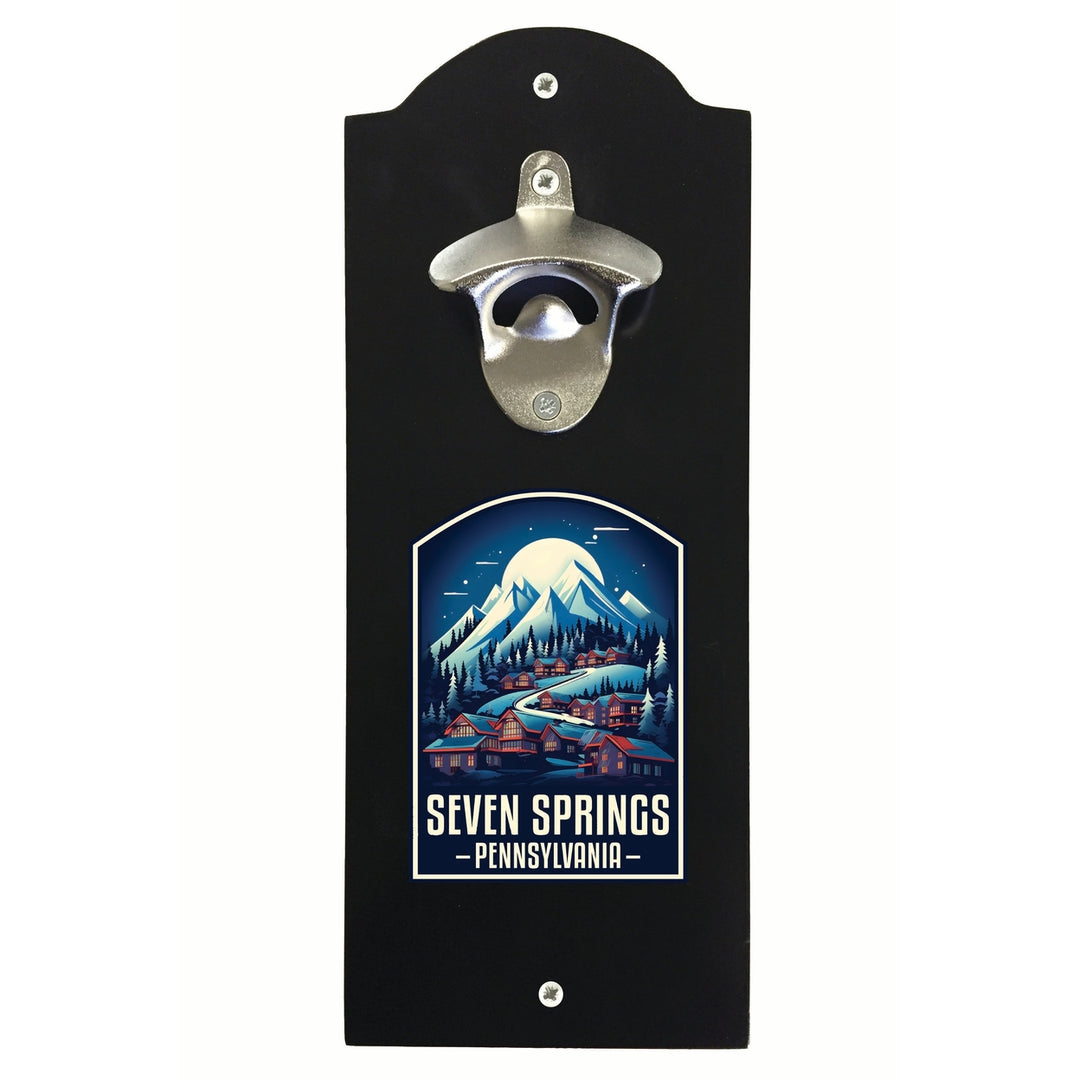 Seven Springs Pennsylvania Snowy Village Design Souvenir Wall mounted bottle opener Image 2