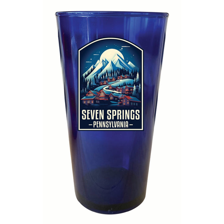 Seven Springs Pennsylvania Snowy Village Design Souvenir Plastic 16 oz pint Image 3