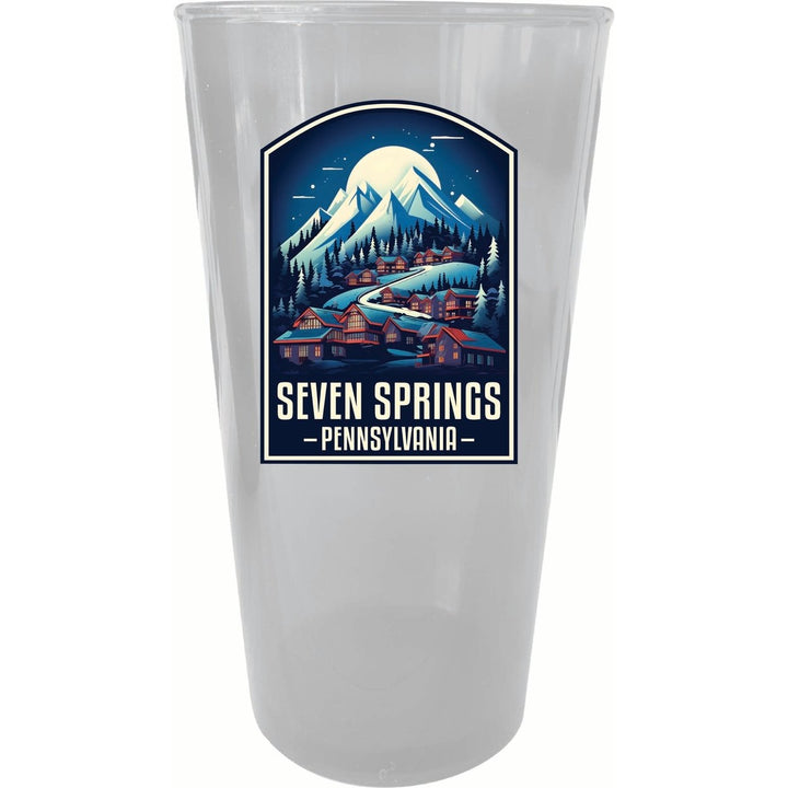 Seven Springs Pennsylvania Snowy Village Design Souvenir Plastic 16 oz pint Image 1