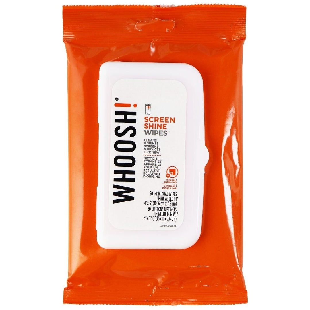 Whoosh! Screen Shine Wipes for Smartphones and Electronics (20 Pack) + Cloth Image 1