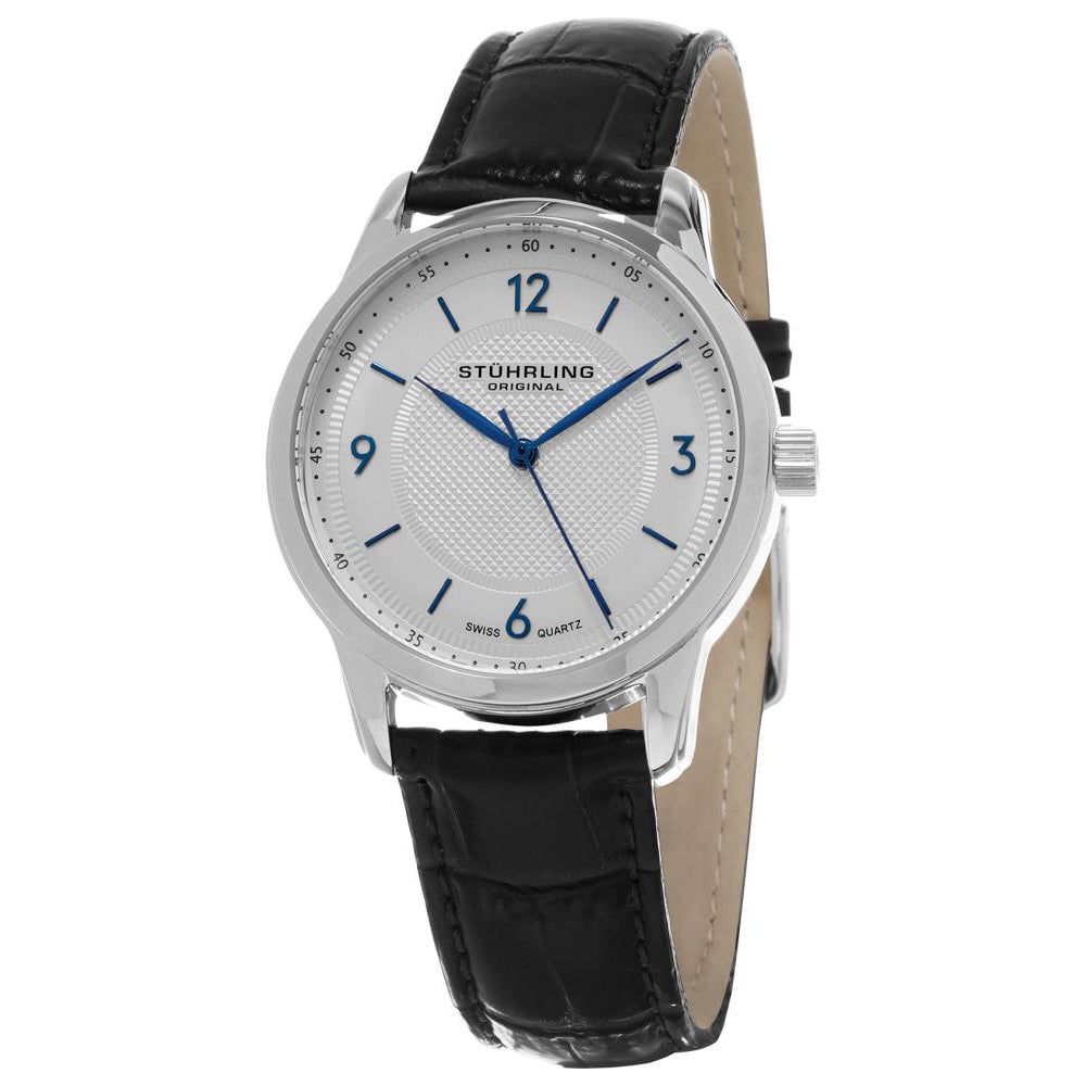 Stuhrling Mens Symphony Silver Dial Quartz Watch 572.01 Stainless Steel Leather Image 1