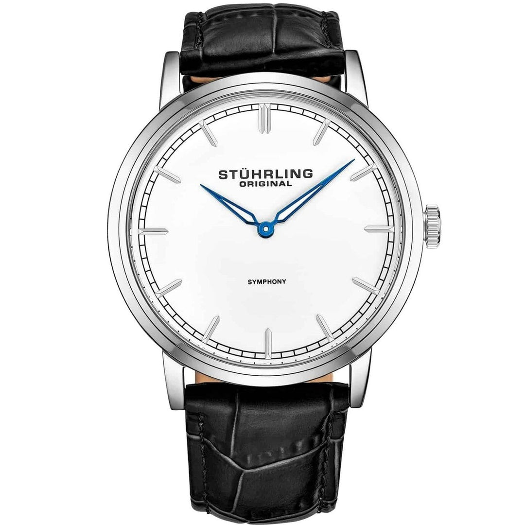 Stuhrling Mens Symphony 779.01 White Dial Quartz Watch Stainless Steel Leather Strap Image 1