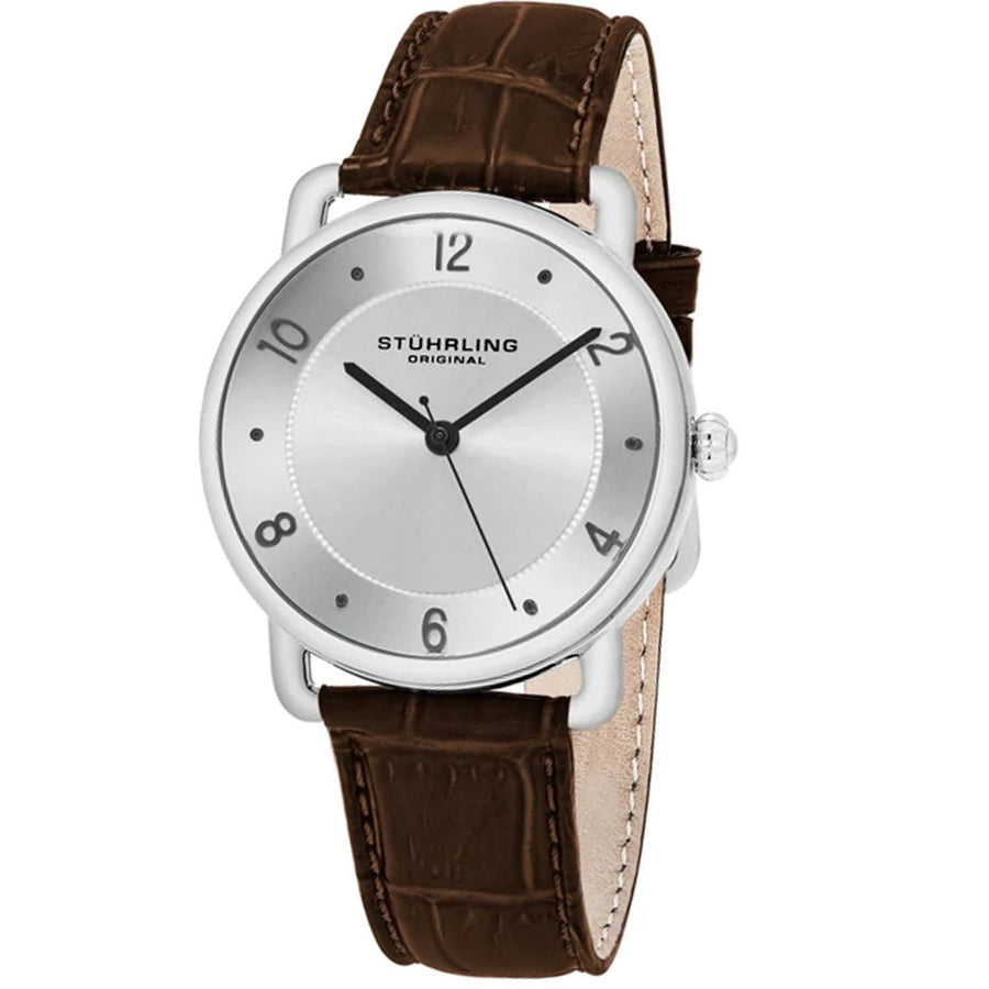 Stuhrling Mens Symphony Silver Dial Watch 844.03 Stainless Steel Leather Strap Image 1