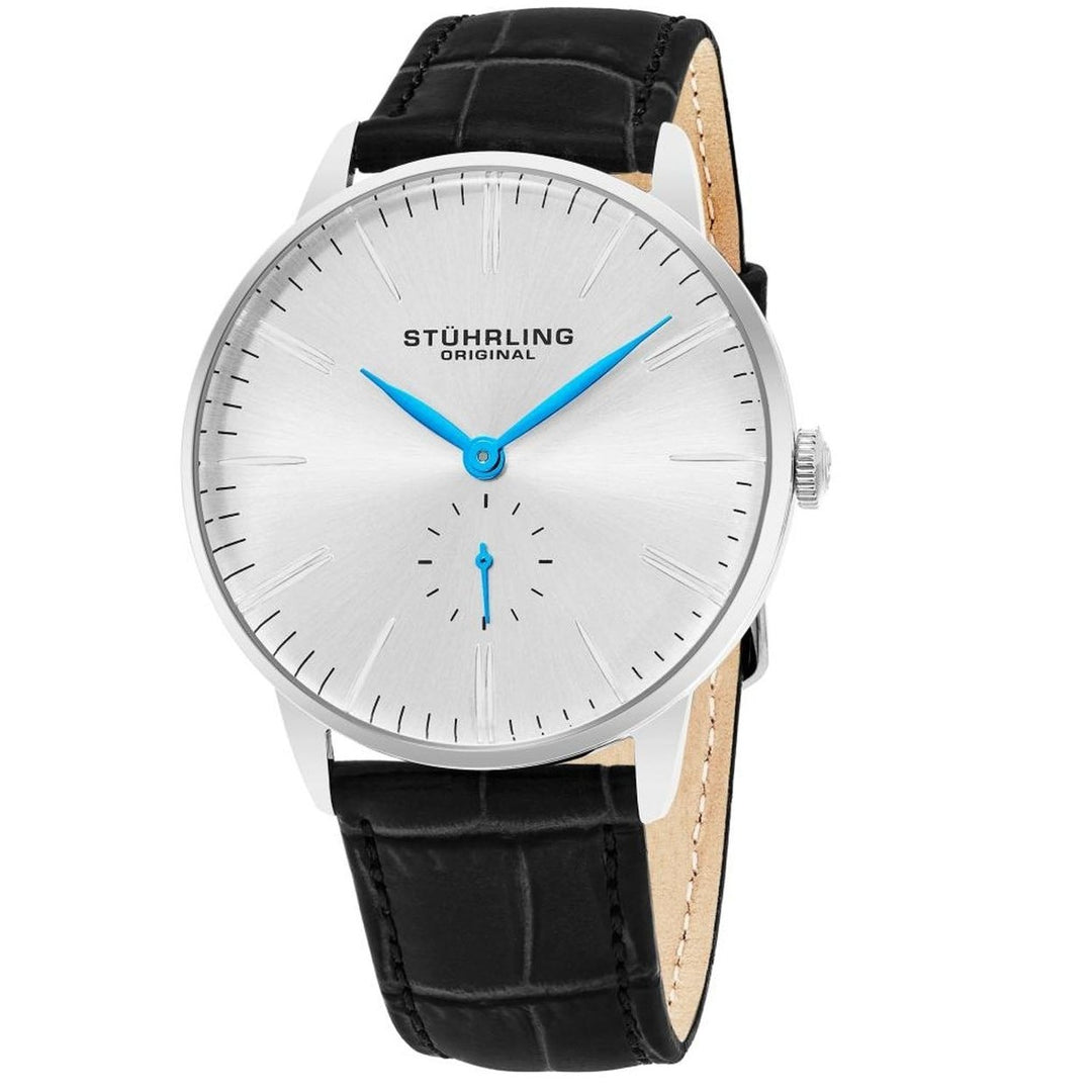 Stuhrling Symphony Mens Silver Dial Watch 849.01 Stainless Steel Leather Strap Image 1